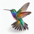 Beautiful little bird hummingbird purple blue iridescent color isolated on white close-up Royalty Free Stock Photo