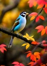 beautiful little bird titmouse sitting in an autumn garden on the branch