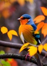 beautiful little bird titmouse sitting in an autumn garden on the branch