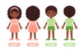 Beautiful Little Black Girl and Cute Boy with Afro Curly Hairstyle. Front Back view. Children from Kindergarten, in Clothes, Shoes