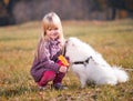 Girl, dog, fun, forest Royalty Free Stock Photo