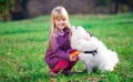 Girl, dog, fun, forest Royalty Free Stock Photo