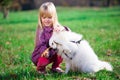 Girl, dog, fun, forest Royalty Free Stock Photo