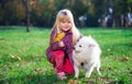 Girl, dog, fun, forest Royalty Free Stock Photo