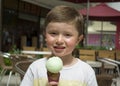 Beautiful little boy eating ice cream. Royalty Free Stock Photo