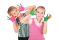 Beautiful little boy and girl with hands in the paint Royalty Free Stock Photo