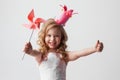 Candy princess girl with pinwheel Royalty Free Stock Photo