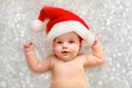Beautiful Little Child Is Celebrating Christmas. New Year`s Holidays. A Child In A Christmas Costume. Childhood And People Concep
