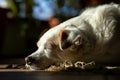 Beautiful little dog slumbers in the rays of the setting sun Royalty Free Stock Photo