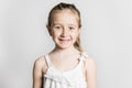 Beautiful little fashion model child on white background