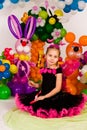 Beautiful little girl in balloon forest Royalty Free Stock Photo