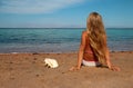 Beautiful little girl on beach Royalty Free Stock Photo