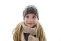 Beautiful little girl in cap and scarf. Winter style Royalty Free Stock Photo