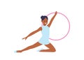 Beautiful little girl character performing with hula hoop showing rhythmic gymnastics dance Royalty Free Stock Photo