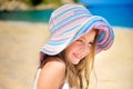 Beautiful little girl in dress and beach hat Royalty Free Stock Photo