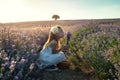 Girl in a lavender field Royalty Free Stock Photo