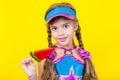 Beautiful little girl with large Lollipop Royalty Free Stock Photo