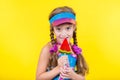 Beautiful little girl with large Lollipop Royalty Free Stock Photo