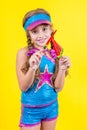 Beautiful little girl with large Lollipop Royalty Free Stock Photo