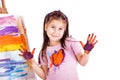 Beautiful little girl painting with her hands Royalty Free Stock Photo
