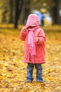 Beautiful little girl playing in the autumn on the nature in the park Royalty Free Stock Photo