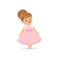 Beautiful little girl posing in pink dress, young lady dressed up in classic retro style vector Illustration Royalty Free Stock Photo