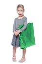 Beautiful little girl with shopping bag isolated Royalty Free Stock Photo