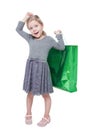 Beautiful little girl with shopping bag isolated Royalty Free Stock Photo