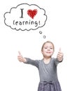 Beautiful little girl showing thumbs up. School concept Royalty Free Stock Photo