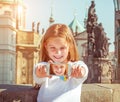 Beautiful little girl taken pictures of her self Royalty Free Stock Photo