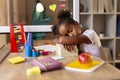 Girl sleeping at her desk Royalty Free Stock Photo