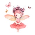 Beautiful little girl with wings and butterflies in a pink dress. Royalty Free Stock Photo