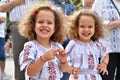 Beautiful little girls at `Ziua Iei ` - International Day of the Romanian Blouse