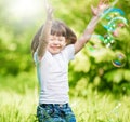 Girl, soap bubbles, fun Royalty Free Stock Photo