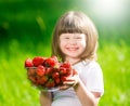 Girl face, strawberry, fun, close up