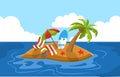 Beautiful Little Island Summer Beach Sea Nature Vacation Illustration 02