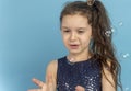 Beautiful little long hair girl playing with bubbles at a kinder playstation Royalty Free Stock Photo