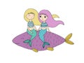 Beautiful little mermaid and fish. Siren. Royalty Free Stock Photo