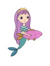 Beautiful little mermaid and fish. Siren. Royalty Free Stock Photo