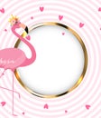 Beautiful Little Princess Pink Flamingo in Golden Crown.  Illustration Royalty Free Stock Photo