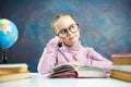 Beautiful Little Schoolgirl Read Book Thoughtfully