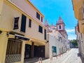 Street with white cathedral in cascais portugal