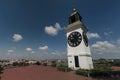 Beautiful little urban clock on the top of the hill in Novi Sad in Serbia. Urban touristic spot belvedere over the beautiful city Royalty Free Stock Photo