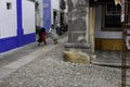 The beautiful little village of Obidos in the central Portugal during the national medieval day. Wooden art craft of Mercado in