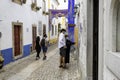 The beautiful little village of Obidos in the central Portugal during the national medieval day. Wooden art craft of Mercado in