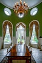 Beautiful living room interior with high windows