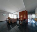 Beautiful living room interior in new luxury home with view of kitchen. Home interior Royalty Free Stock Photo