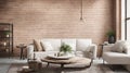 A Beautiful living room with white sofa and brick wall Royalty Free Stock Photo