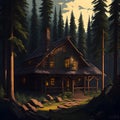 Beautiful log cabin in the woods Generated AI