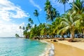 Beautiful lonely beach in caribbean San Blas island, Kuna Yala, Panama. Turquoise tropical Sea, paradise travel destination,